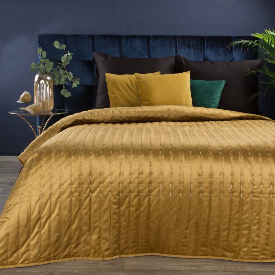 Oneiro s luxe FRIDA Type 1 Beddensprei Oker 170x210 cm – bedsprei 2 persoons beige – beddengoed – slaapkamer – spreien – dekens – wonen – slapen
