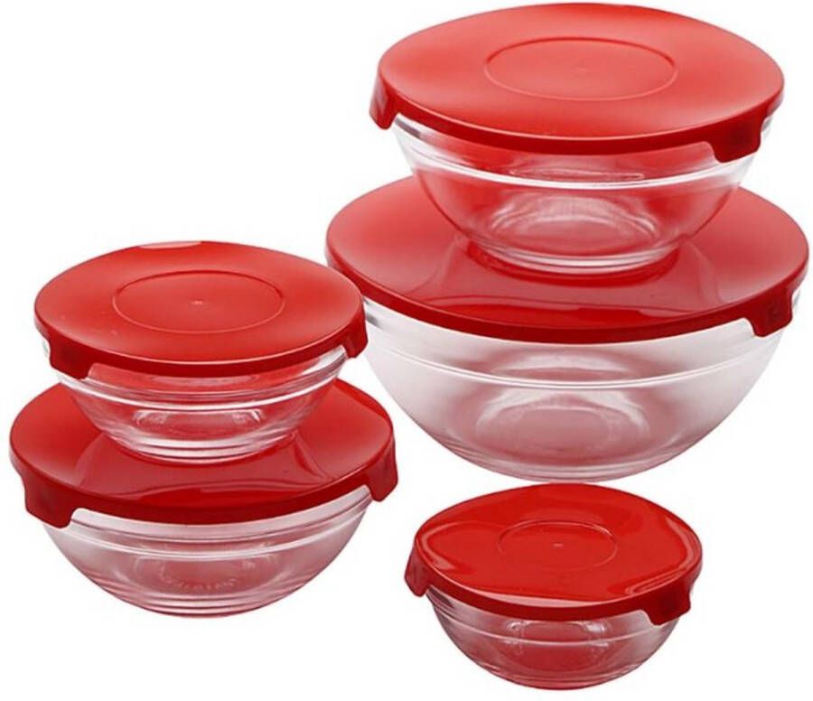 Oneiro s Luxe Glazen Voorraadschalen 10 schalen + 10 deksels rood