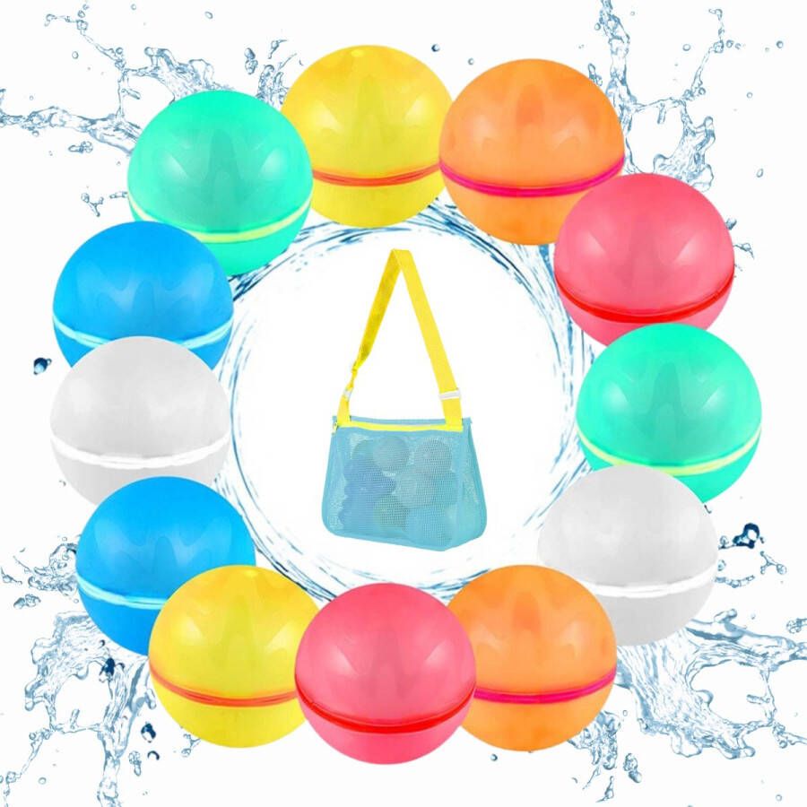 Oneiro 's Luxe Herbruikbare Waterballonnen set PRO 12 stuks + zipper tas Ballonnen Zelfsluitend Waterballonnen Waterbal zomer speelgoed