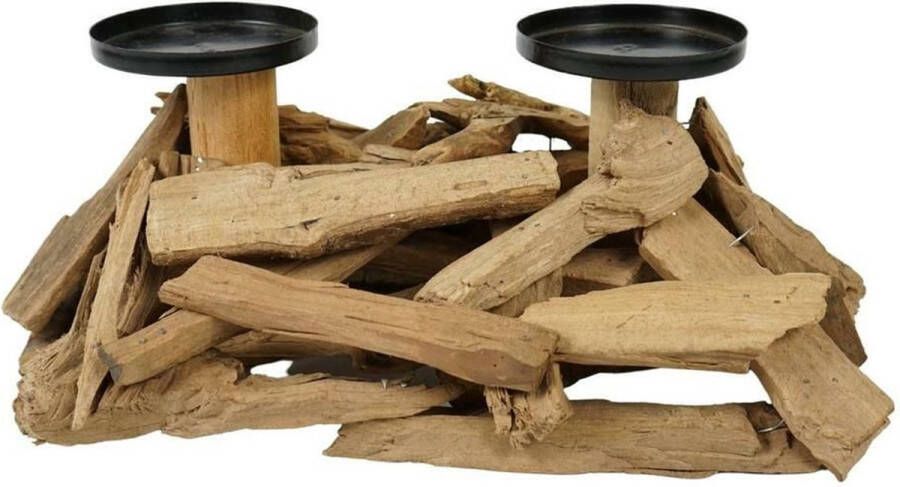 Oneiro s Luxe kandelaar DRIJFHOUT NATUREL 30X18 CM- kaarsenhouder waxinelichthouder decoratie – woonaccessoires – wonen -decoratie – kaarsen – metaal hout