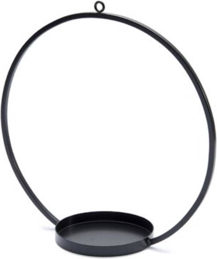 Oneiro s Luxe kandelaar Metal ring hanging ⌀ 30cm Zwart + tray- kaarsenhouder waxinelichthouder decoratie – woonaccessoires – wonen -decoratie – kaarsen – metaal hout
