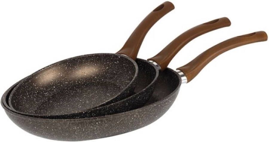 Oneiro s Luxe Koekenpannenset Eco Friendly grijs – Ø20xH4 2cm Ø24 X 4 6cm 28cm x H4 8 cm – koken – tafelen – keuken – koekenpan – inductie – gas – potten – pannen