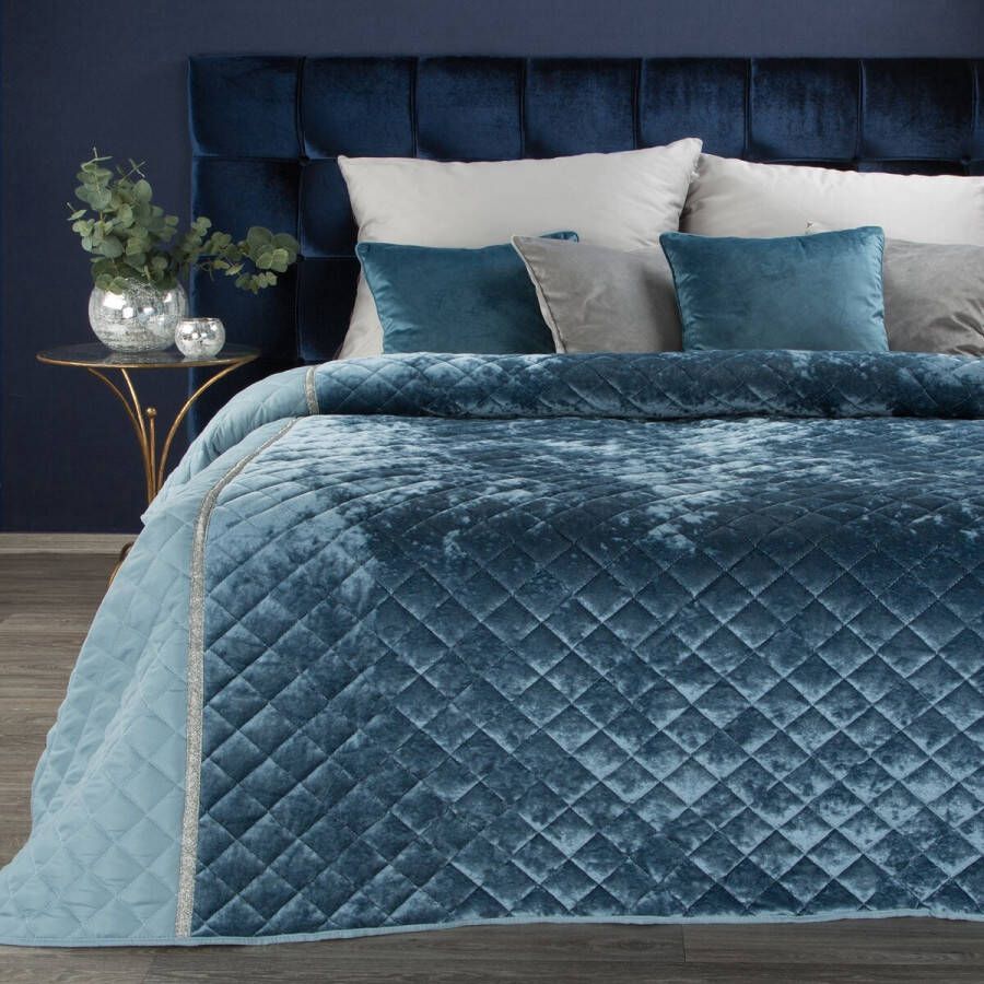 Oneiro s luxe KRISTIN Beddensprei blauw 220x240 cm – bedsprei 2 persoons beige – beddengoed – slaapkamer – spreien – dekens – wonen – slapen