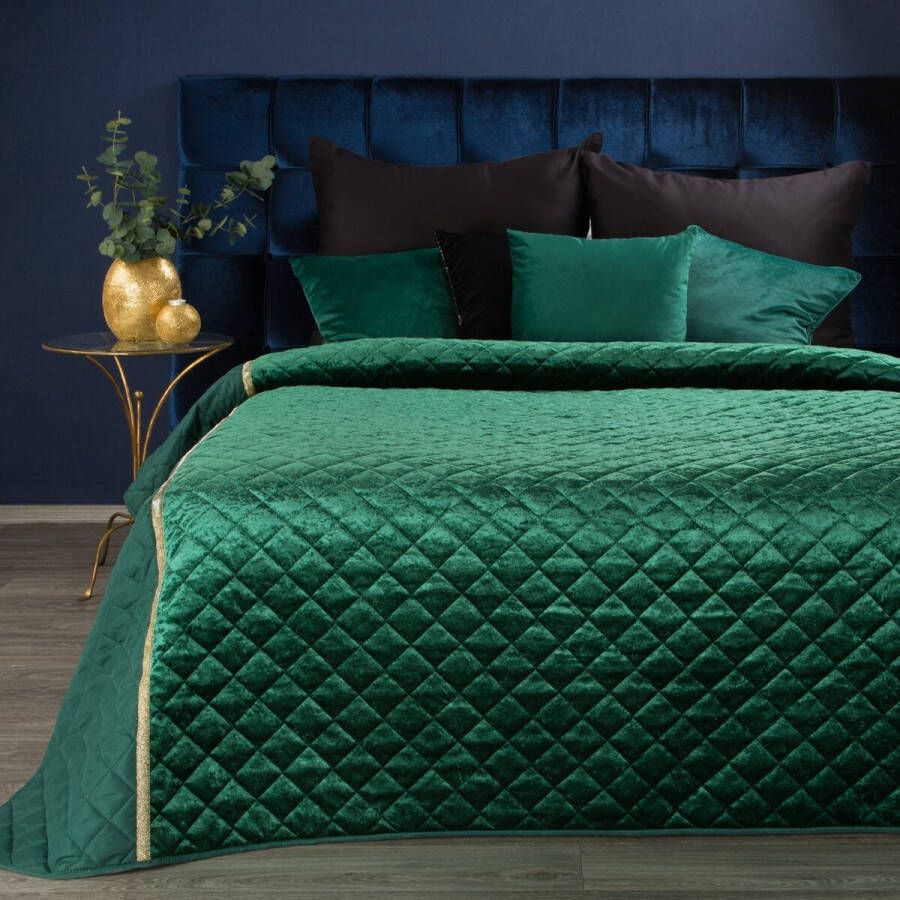 Oneiro s luxe KRISTIN Beddensprei groen 220x240 cm – bedsprei 2 persoons beige – beddengoed – slaapkamer – spreien – dekens – wonen – slapen