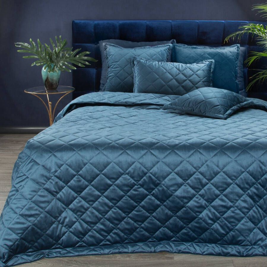 Oneiro s luxe KRISTIN Type 1 Beddensprei Blauw 220x240 cm – bedsprei 2 persoons beige – beddengoed – slaapkamer – spreien – dekens – wonen – slapen
