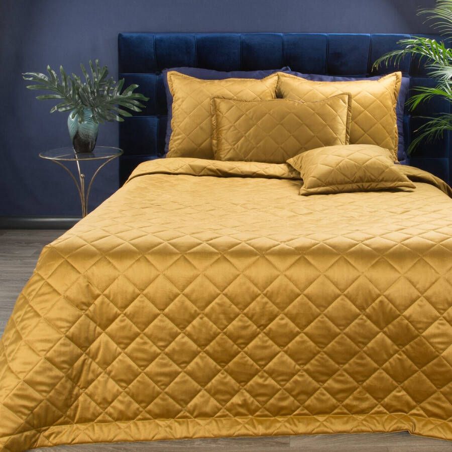 Oneiro s luxe KRISTIN Type 1 Beddensprei Oker 220x240 cm – bedsprei 2 persoons beige – beddengoed – slaapkamer – spreien – dekens – wonen – slapen