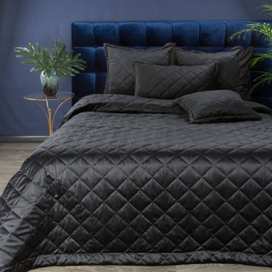 Oneiro s luxe KRISTIN Type 1 Beddensprei zwart 220x240 cm – bedsprei 2 persoons beige – beddengoed – slaapkamer – spreien – dekens – wonen – slapen