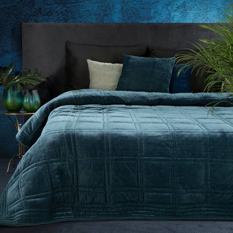 Oneiro s luxe KRISTIN Type 2 Beddensprei blauw 220x240 cm – bedsprei 2 persoons beige – beddengoed – slaapkamer – spreien – dekens – wonen – slapen
