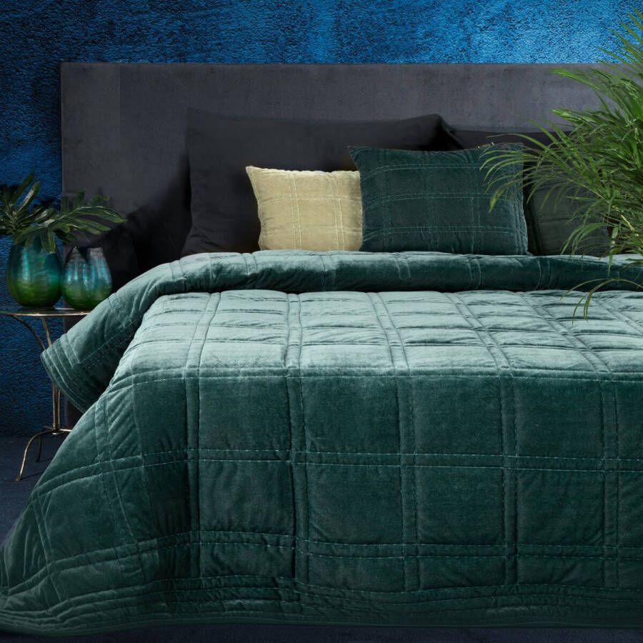 Oneiro s luxe KRISTIN Type 2 Beddensprei Groen- 170 x 210 cm – bedsprei 2 persoons beige – beddengoed – slaapkamer – spreien – dekens – wonen – slapen