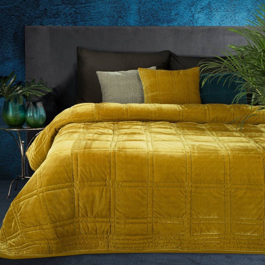 Oneiro s luxe KRISTIN Type 2 Beddensprei oker 170 x 210 cm – bedsprei 2 persoons beige – beddengoed – slaapkamer – spreien – dekens – wonen – slapen