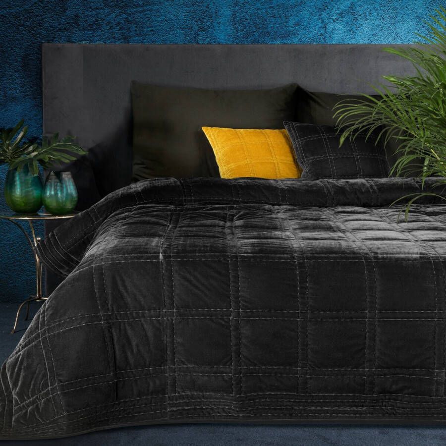 Oneiro s luxe KRISTIN Type 2 Beddensprei zwart 170 x 210 cm – bedsprei 2 persoons beige – beddengoed – slaapkamer – spreien – dekens – wonen – slapen