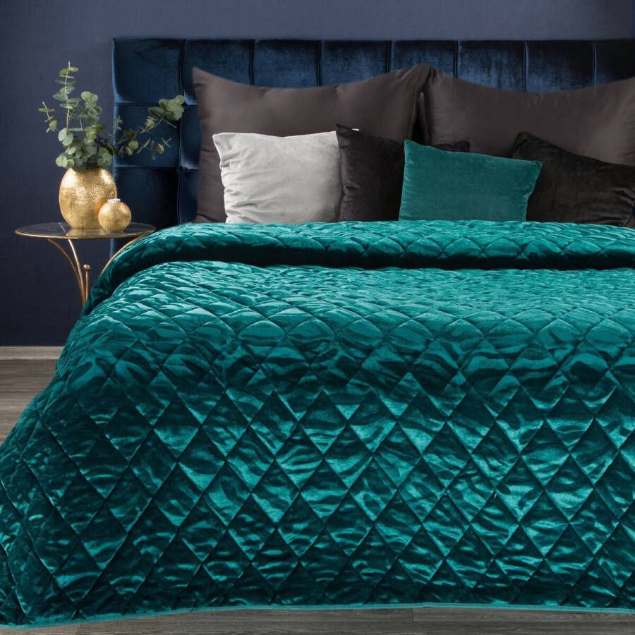 Oneiro s luxe KRISTIN Type 3 Beddensprei Turquoise 220x240 cm – bedsprei 2 persoons beige – beddengoed – slaapkamer – spreien – dekens – wonen – slapen