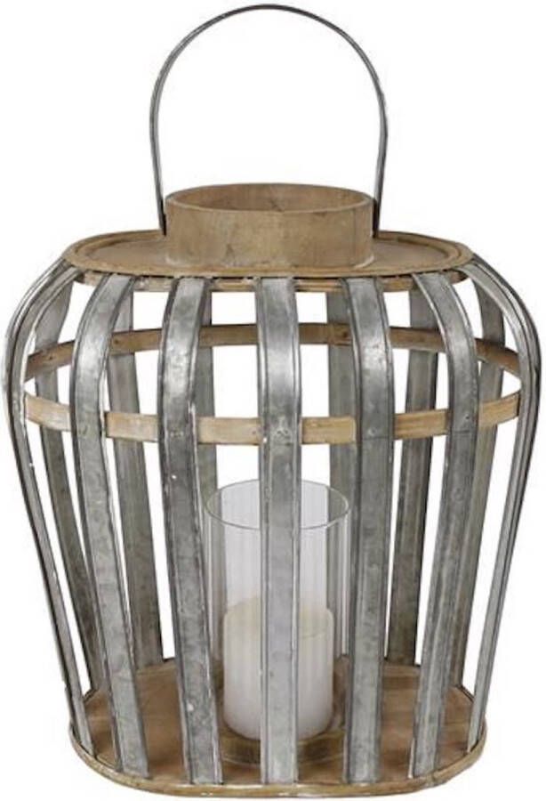 Oneiro s Luxe lantaarn JUG Zilver Bruin – ø 32x22x35 cm – metaal kaarsenhouder – waxinelicht houder windlicht decoratie naturel – tuindecoratie – relief