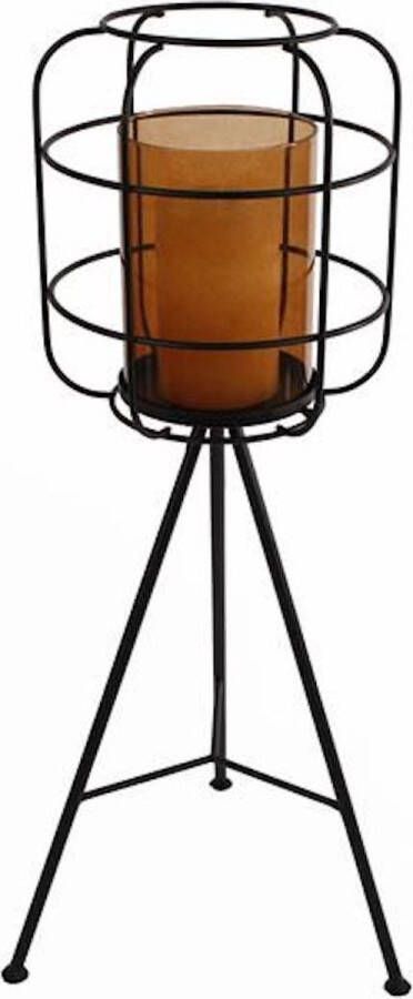 Oneiro s Luxe lantaarn KAMANDO Zwart – ø 24x21x54 cm – metaal kaarsenhouder – waxinelicht houder windlicht decoratie naturel – tuindecoratie – relief