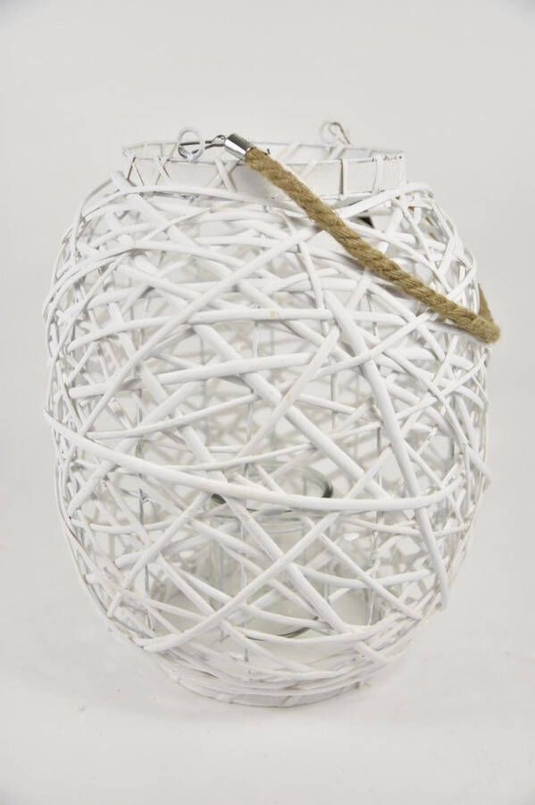 Oneiro s Luxe lantaarn SNOW Wit – ø 40 cm – metaal kaarsenhouder – waxinelicht houder windlicht decoratie naturel – tuindecoratie – relief
