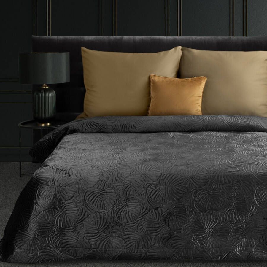 Oneiro s luxe LILI Type 4 Beddensprei Zwart 280x260 cm – bedsprei 2 persoons beige – beddengoed – slaapkamer – spreien – dekens – wonen – slapen