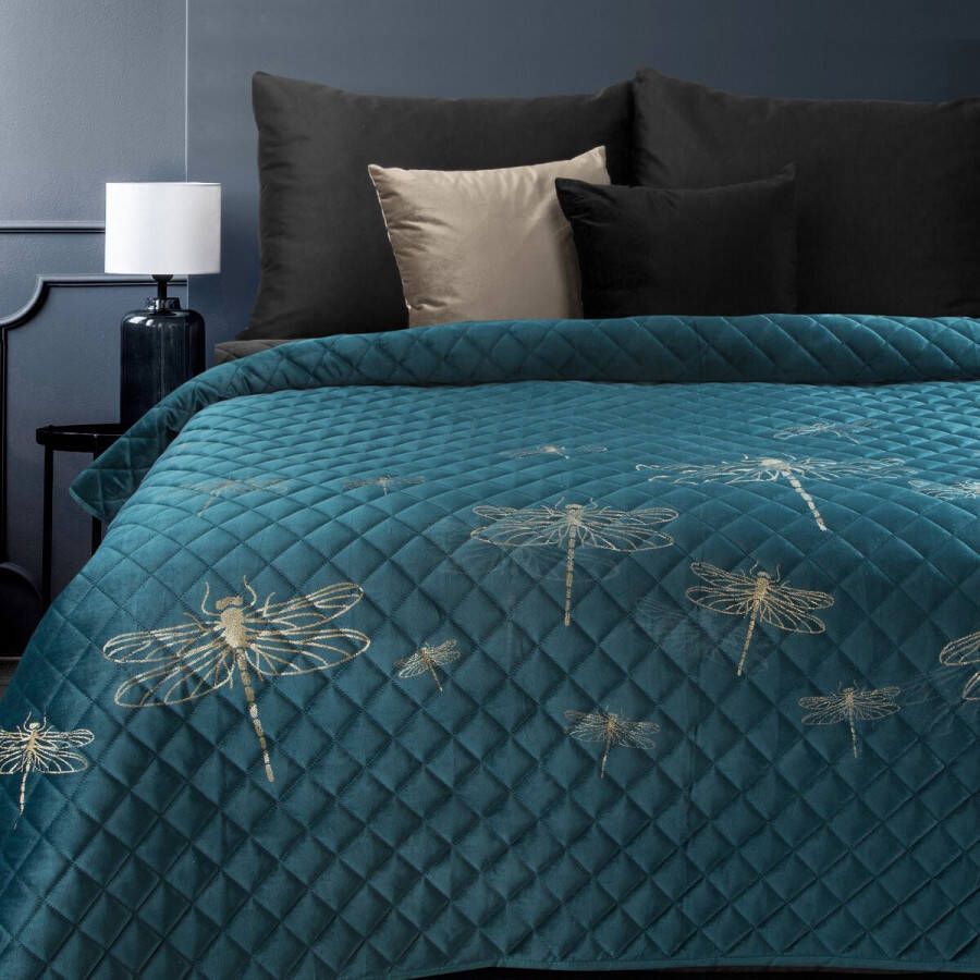 Oneiro s luxe LORI Beddensprei Turquoise 220x240 cm – bedsprei 2 persoons beige – beddengoed – slaapkamer – spreien – dekens – wonen – slapen