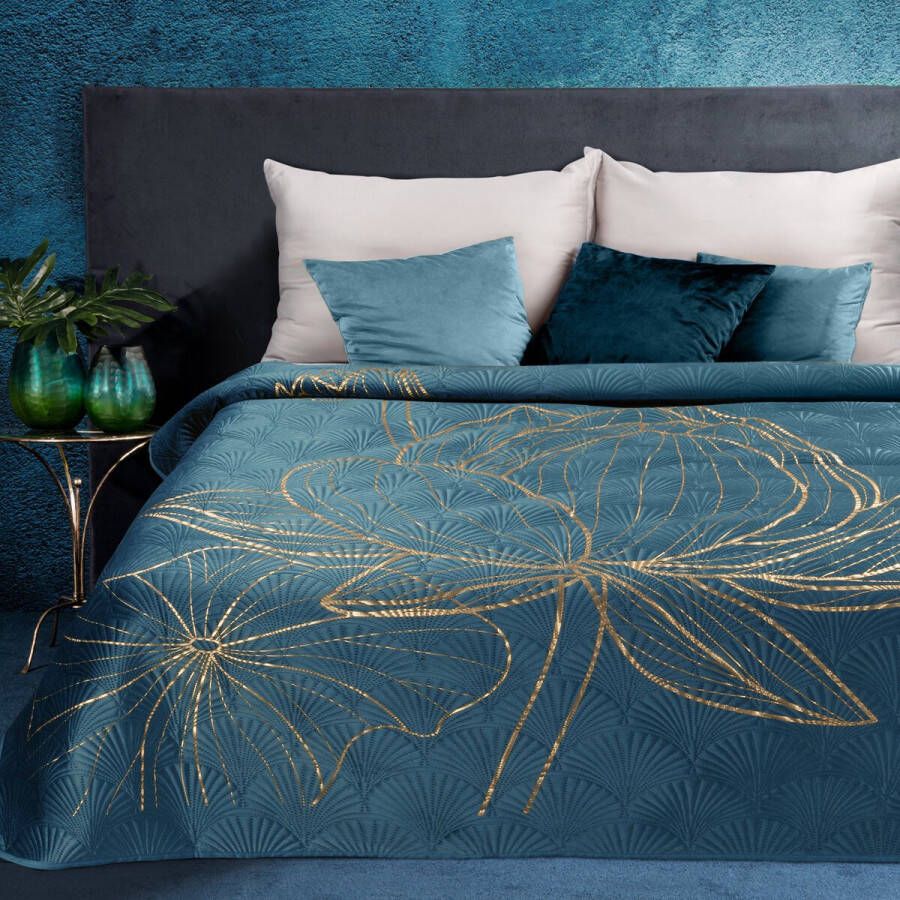 Oneiro s luxe LOTOS Beddensprei Blauw 170 x 210 cm – bedsprei 2 persoons beige – beddengoed – slaapkamer – spreien – dekens – wonen – slapen