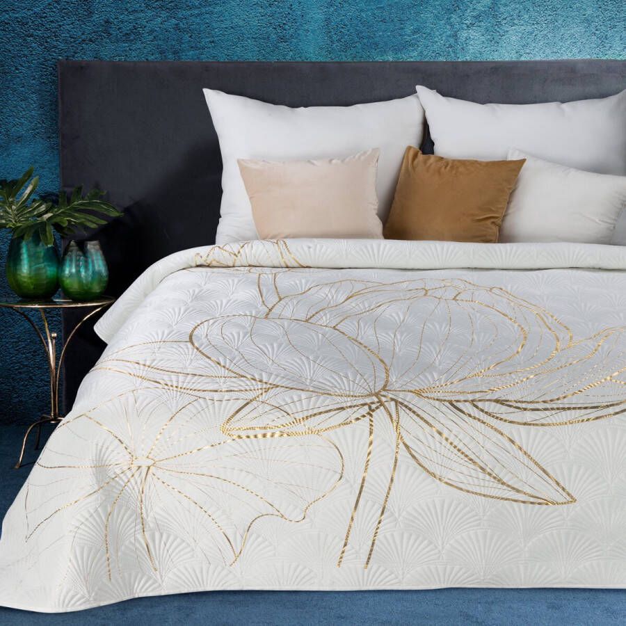 Oneiro s luxe LOTOS Beddensprei Wit 170 x 210 cm – bedsprei 2 persoons beige – beddengoed – slaapkamer – spreien – dekens – wonen – slapen