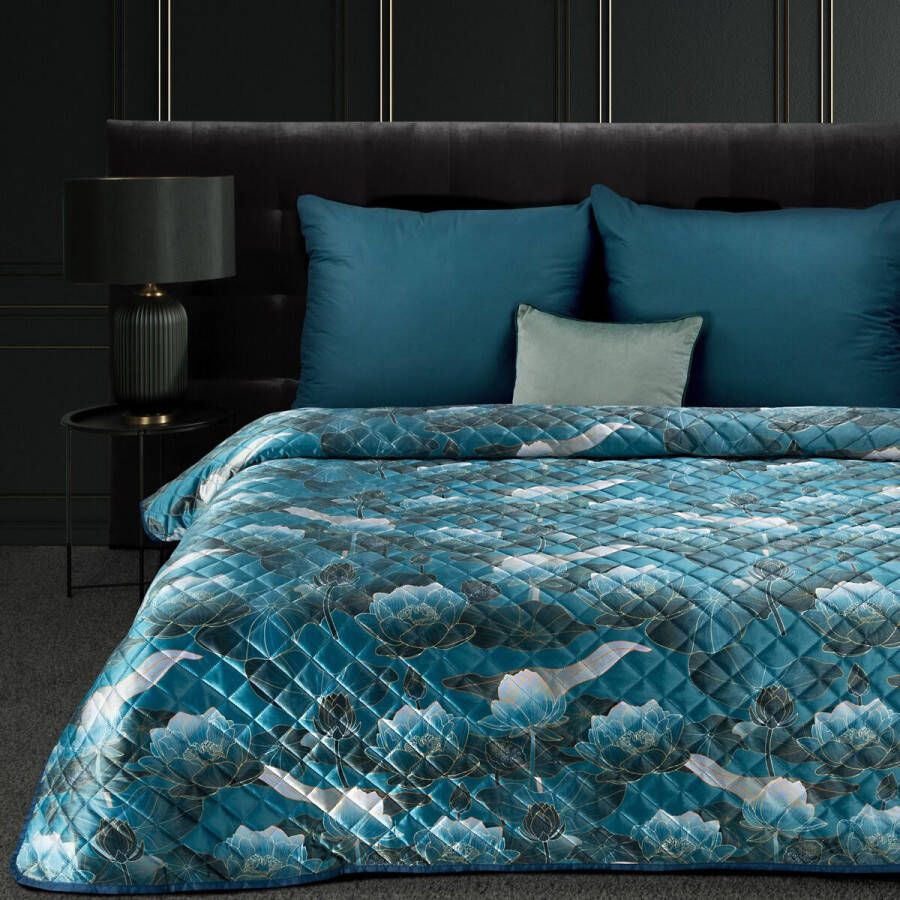Oneiro s luxe LOTOS Type 2 Beddensprei Blauw 170x210 cm – bedsprei 2 persoons beige – beddengoed – slaapkamer – spreien – dekens – wonen – slapen
