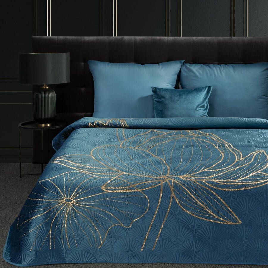 Oneiro s luxe LOTOS Type 2 Beddensprei Blauw 220x240 cm – bedsprei 2 persoons beige – beddengoed – slaapkamer – spreien – dekens – wonen – slapen