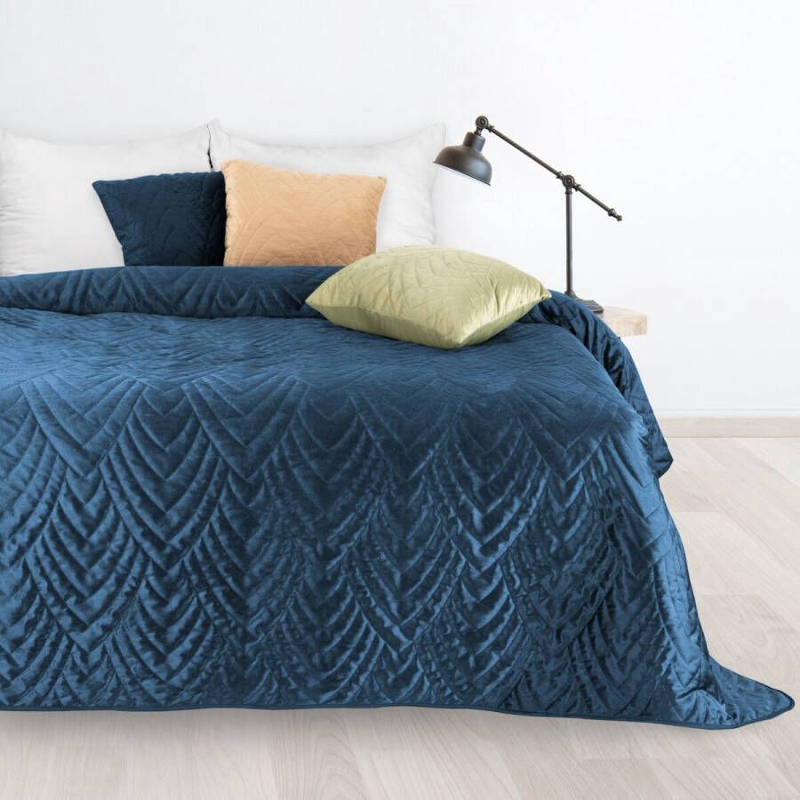 Oneiro s luxe LUIZ type 6 Beddensprei Blauw 200x220 cm – bedsprei 2 persoons blauw – beddengoed – slaapkamer – spreien – dekens – wonen – slapen