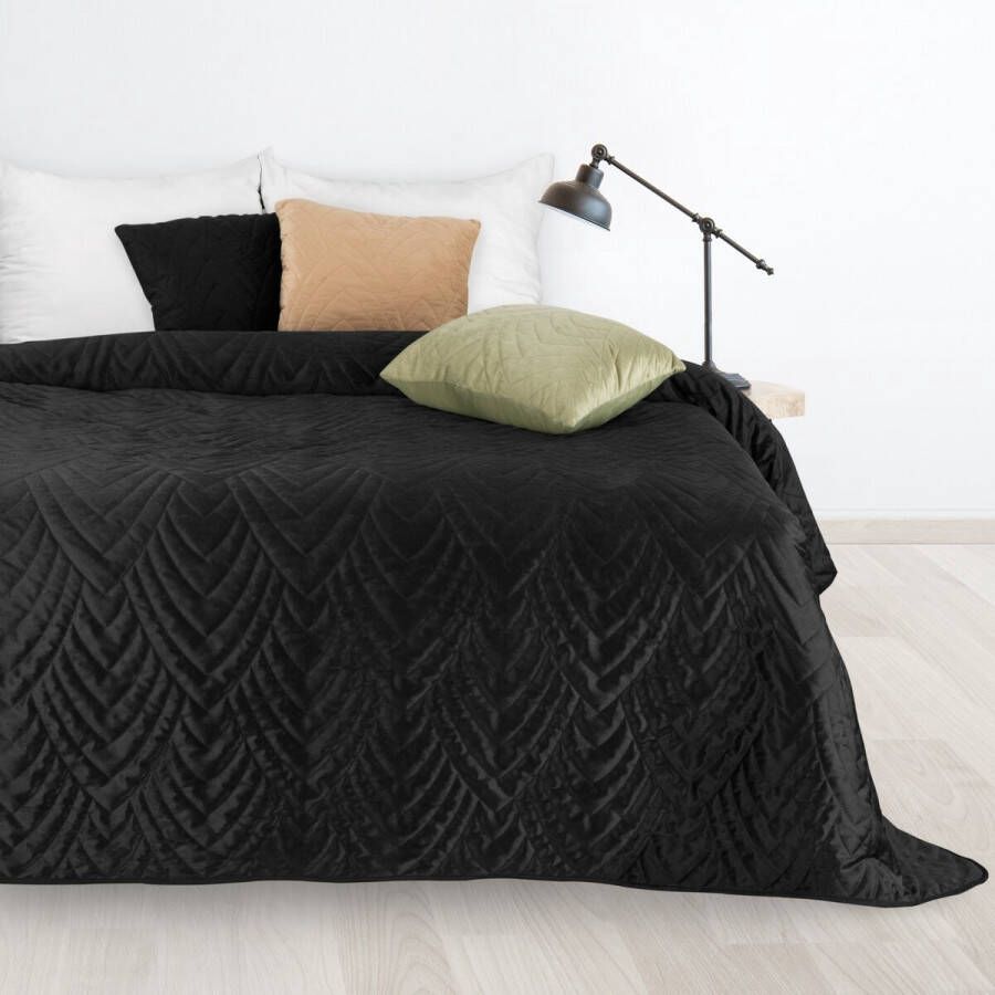 Oneiro s luxe LUIZ type 6 Beddensprei Zwart- 220x240 cm – bedsprei 2 persoons zwart– beddengoed – slaapkamer – spreien – dekens – wonen – slapen