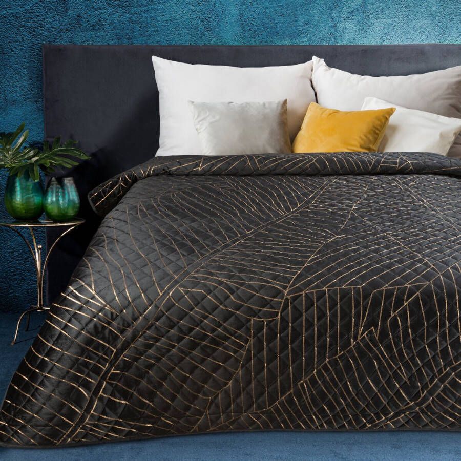 Oneiro s luxe LUNA Type 1 Beddensprei Zwart 170x210 cm – bedsprei 2 persoons beige – beddengoed – slaapkamer – spreien – dekens – wonen – slapen