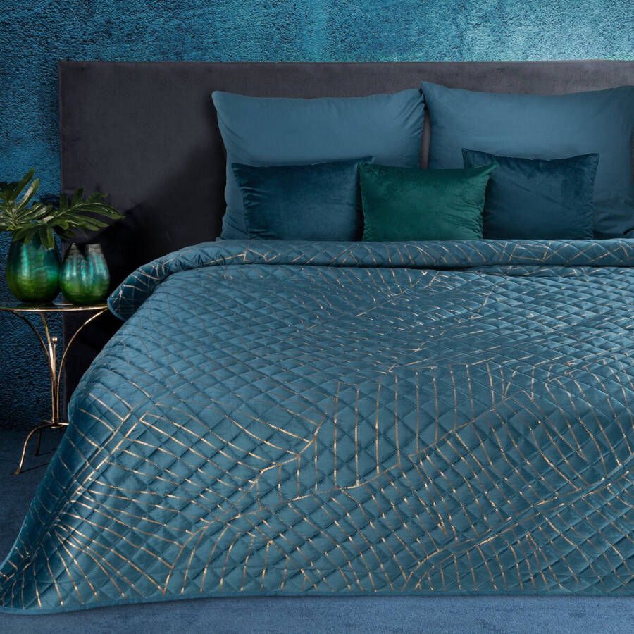 Oneiro s luxe LUNA Type 2 Beddensprei Blauw 170x210 cm – bedsprei 2 persoons beige – beddengoed – slaapkamer – spreien – dekens – wonen – slapen