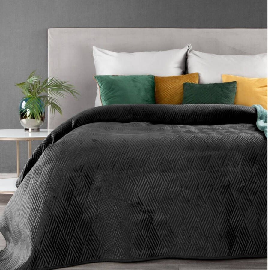 Oneiro s luxe MEID Beddensprei Zwart + 2 x kussenhoes 220x240 cm – bedsprei 2 persoons – beddengoed – slaapkamer – spreien – dekens – wonen – slapen