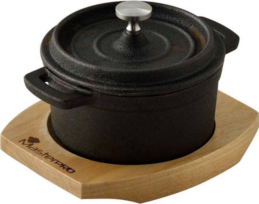 Oneiro s Luxe Mini Stoofpan met Serveerplank Gietijzer – koken – tafelen – keuken –overige pannen – inductie – gas – potten – pannen