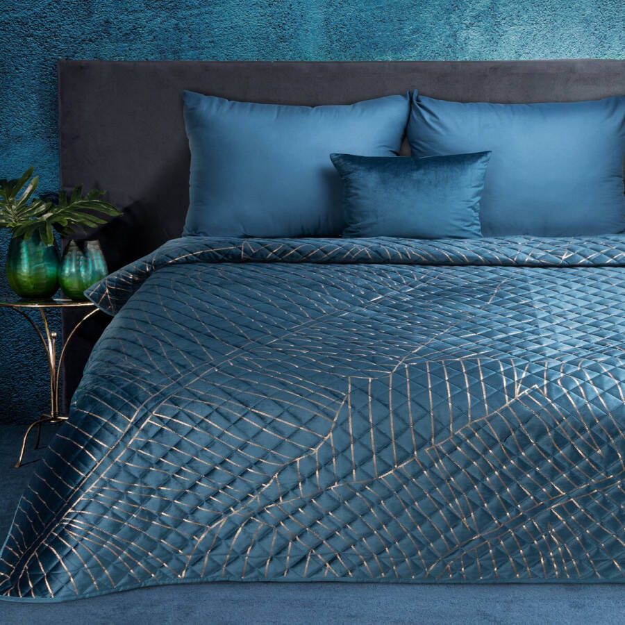 Oneiro s luxe MUSA Type 2 Beddensprei Blauw 170x210 cm – bedsprei 2 persoons beige – beddengoed – slaapkamer – spreien – dekens – wonen – slapen