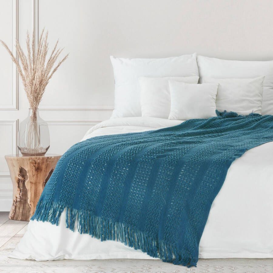 Oneiro s Luxe Plaid AKRYL Type 1 blauw 130 x 170 cm wonen interieur slaapkamer deken – cosy – fleece sprei