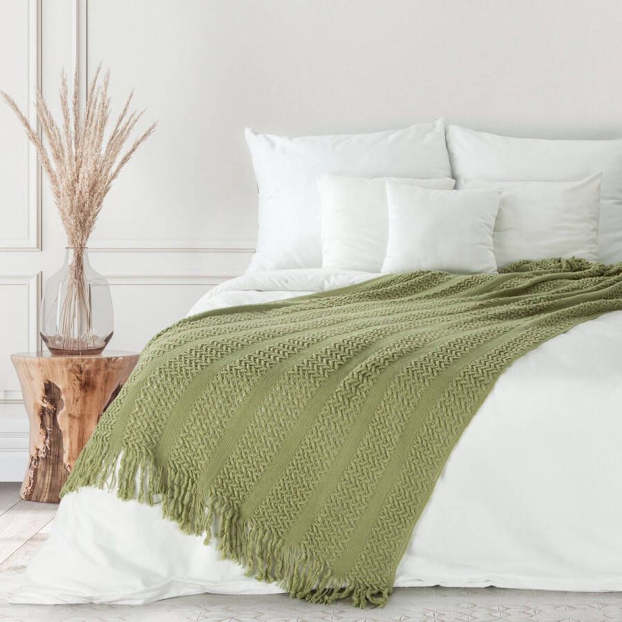 Oneiro s Luxe Plaid AKRYL Type 1 olijf groen 130 x 170 cm wonen interieur slaapkamer deken – cosy – fleece sprei