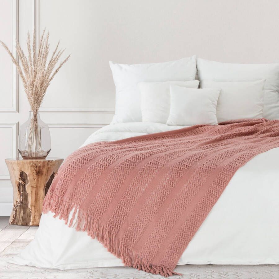 Oneiro s Luxe Plaid AKRYL Type 1 roze 130 x 170 cm wonen interieur slaapkamer deken – cosy – fleece sprei