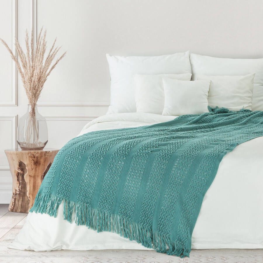 Oneiro s Luxe Plaid AKRYL Type 1 turquoise 130 x 170 cm wonen interieur slaapkamer deken – cosy – fleece sprei