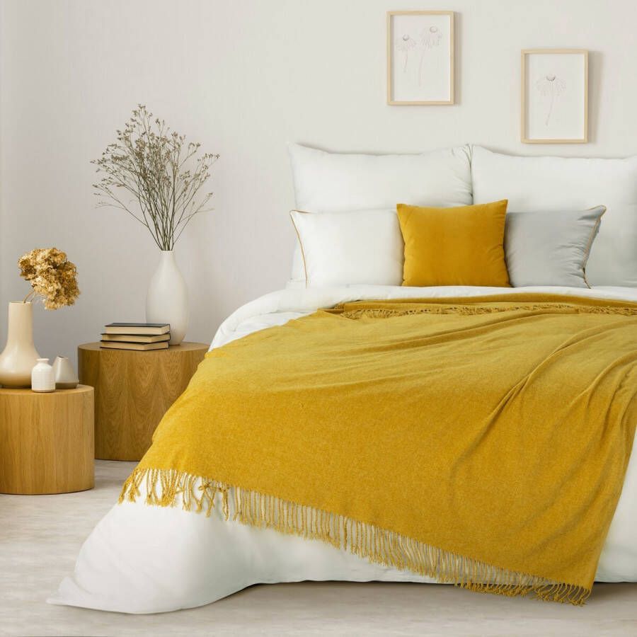 Oneiro s Luxe Plaid AKRYL Type 4 oker 130 x 170 cm wonen interieur slaapkamer deken – cosy – fleece sprei