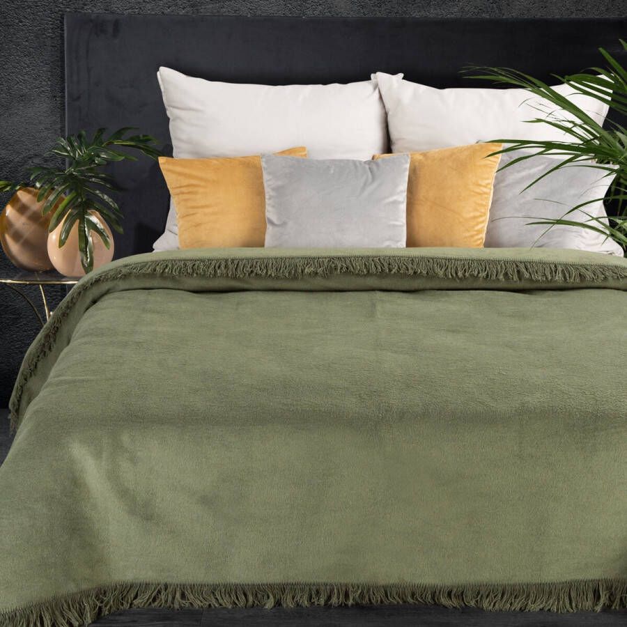 Oneiro s Luxe Plaid AKRYL Type 7 olijf groen 220 x 240 cm wonen interieur slaapkamer deken – cosy – fleece sprei
