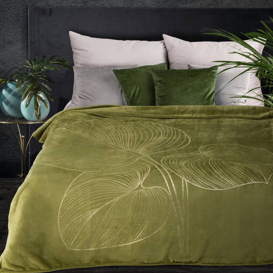 Oneiro s Luxe Plaid BLANCA olijf groen 150 x 200 cm wonen interieur slaapkamer deken – cosy – fleece sprei