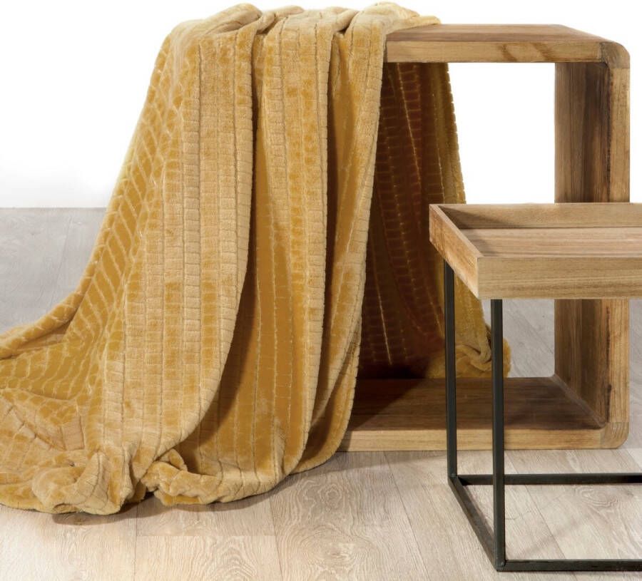 Oneiro s Luxe Plaid CINDY Type 2 oker 170 x 210 cm wonen interieur slaapkamer deken – cosy – fleece sprei