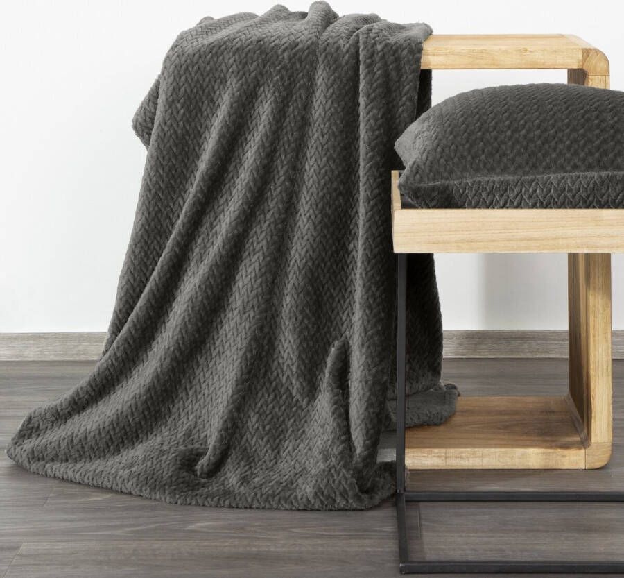 Oneiro s Luxe Plaid CINDY Type 3 Antraciet 150 x 200 cm wonen interieur slaapkamer deken – cosy – fleece sprei