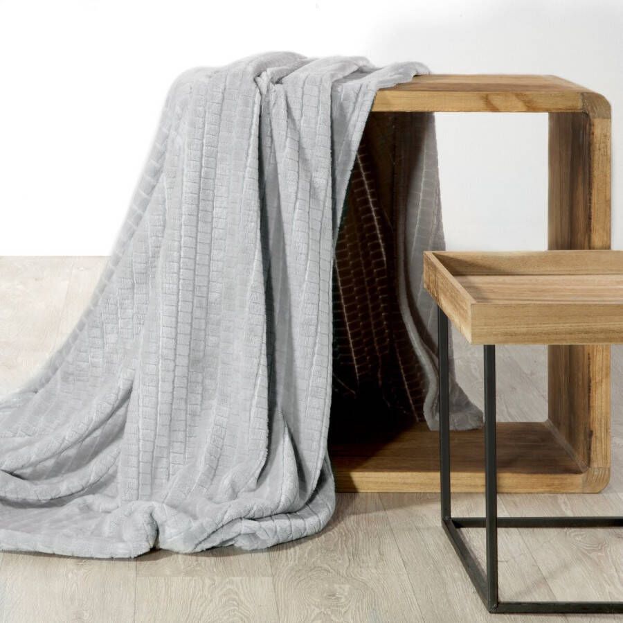 Oneiro s Luxe Plaid CINDY Type 3 licht grijs 170 x 210 cm wonen interieur slaapkamer deken – cosy – fleece sprei