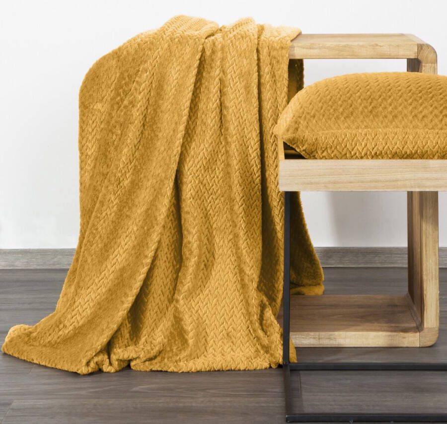 Oneiro s Luxe Plaid CINDY Type 3 oker 170 x 210 cm wonen interieur slaapkamer deken – cosy – fleece sprei