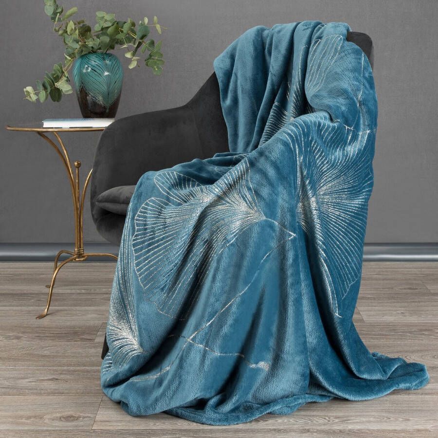 Oneiro s Luxe Plaid GINKO Type 1 blauw 150 x 200 cm wonen interieur slaapkamer deken – cosy – fleece sprei