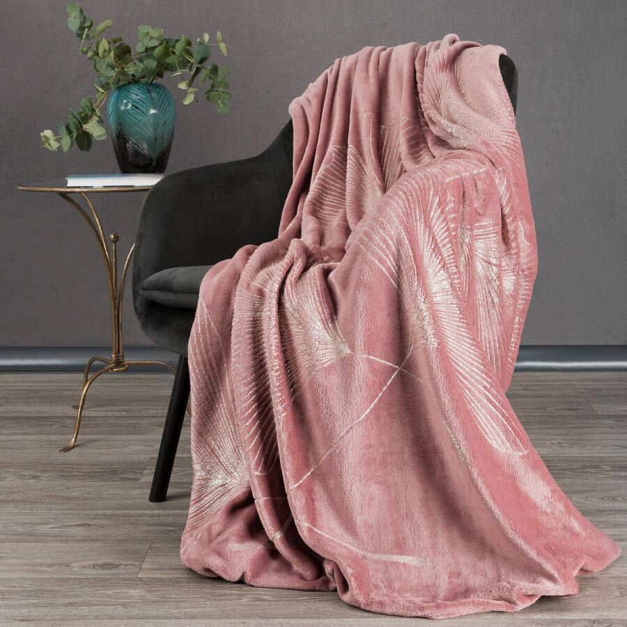 Oneiro s Luxe Plaid GINKO Type 1 roze 150 x 200 cm wonen interieur slaapkamer deken – cosy – fleece sprei