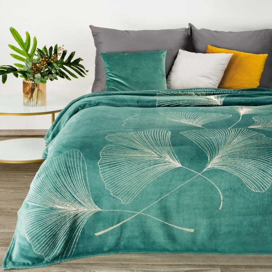 Oneiro s Luxe Plaid GINKO Type 1 turquoise 150 x 200 cm wonen interieur slaapkamer deken – cosy – fleece sprei