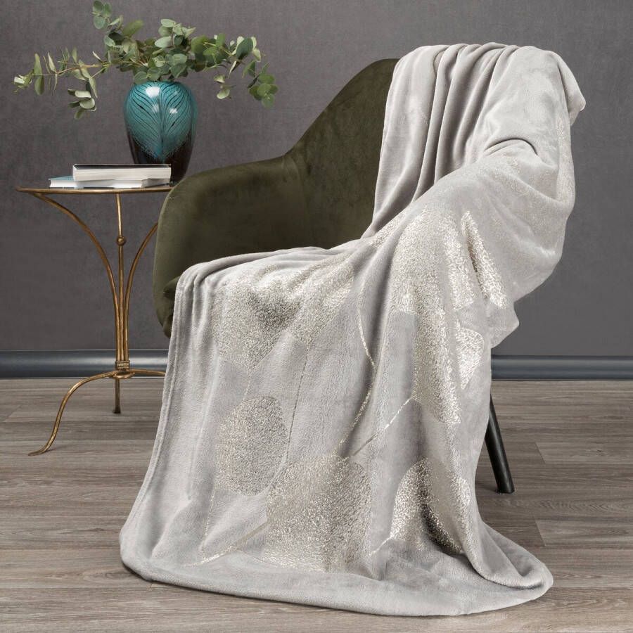 Oneiro s Luxe Plaid GINKO Type 2 licht grijs 150 x 200 cm wonen interieur slaapkamer deken – cosy – fleece sprei