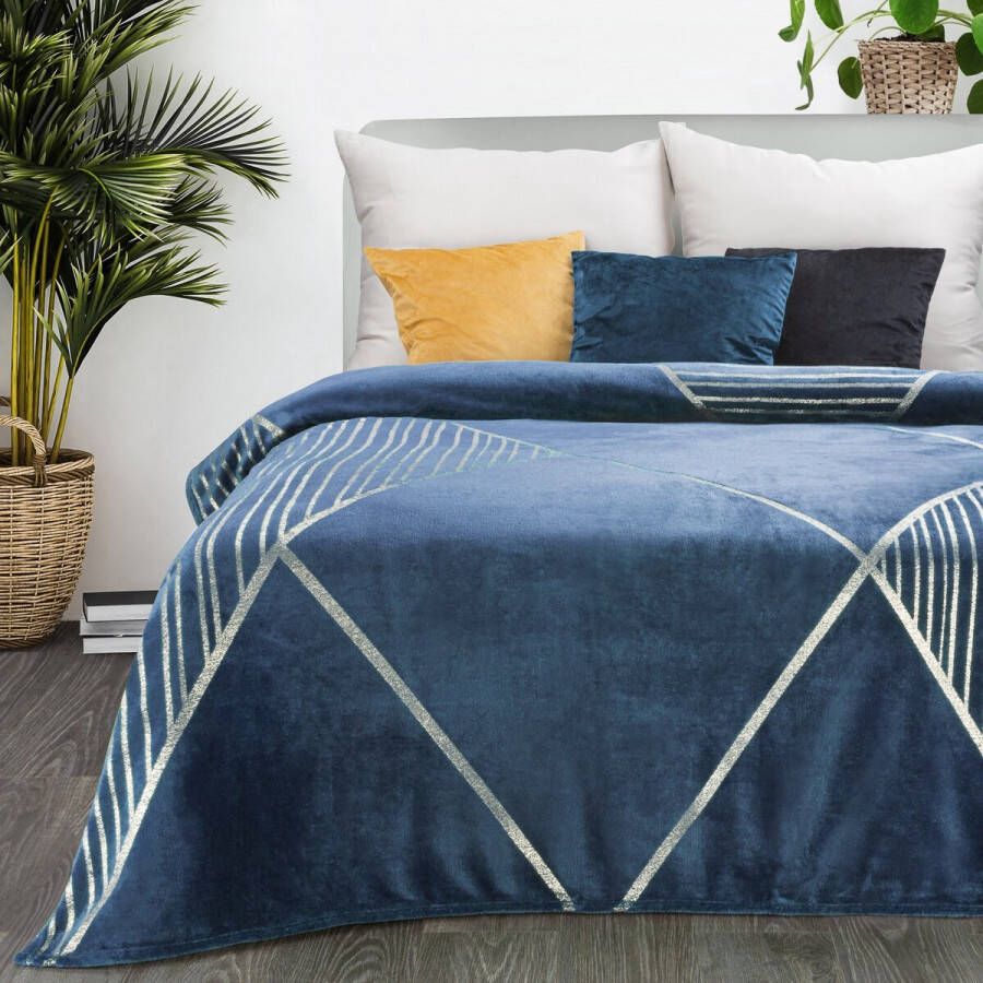 Oneiro s Luxe Plaid GINKO Type 3 blauw- 150 x 200 cm wonen interieur slaapkamer deken – cosy – fleece sprei