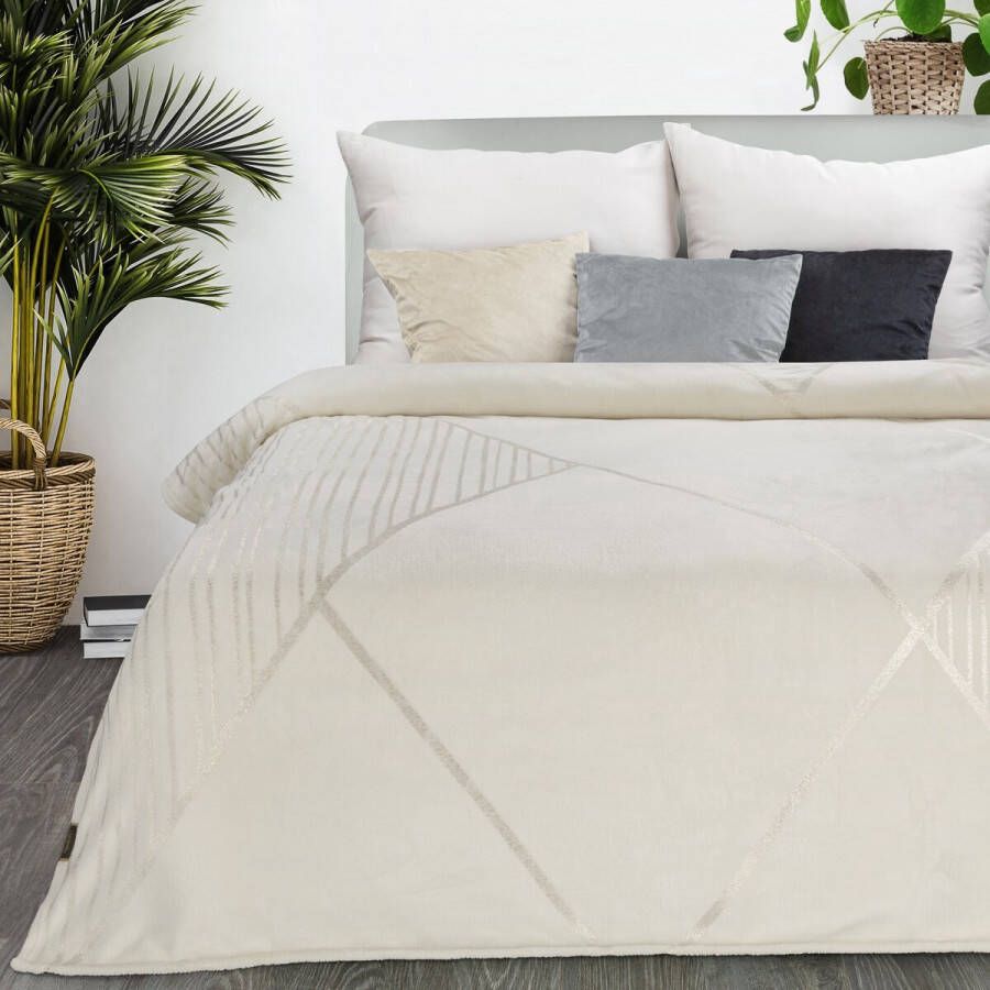 Oneiro s Luxe Plaid GINKO Type 3 gebroken wit 150 x 200 cm wonen interieur slaapkamer deken – cosy – fleece sprei