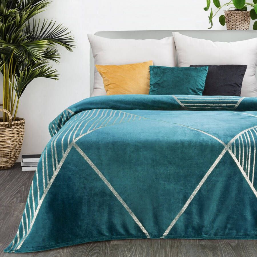Oneiro s Luxe Plaid GINKO Type 3 turquoise 150 x 200 cm wonen interieur slaapkamer deken – cosy – fleece sprei